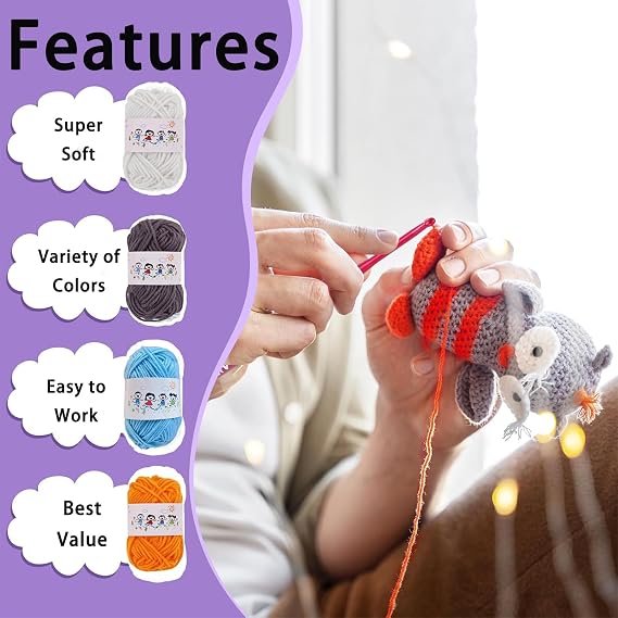 KYEDGC 21 Pcs Knitting Kit, 12 Colours Yarn & 2 Bamboo Knitting Needles, Kids Knitting Starter kit,for Beginners Adults, Dishcloth Knitting Kit Craft Knitting for Beginners kit for Handcrafts Arts