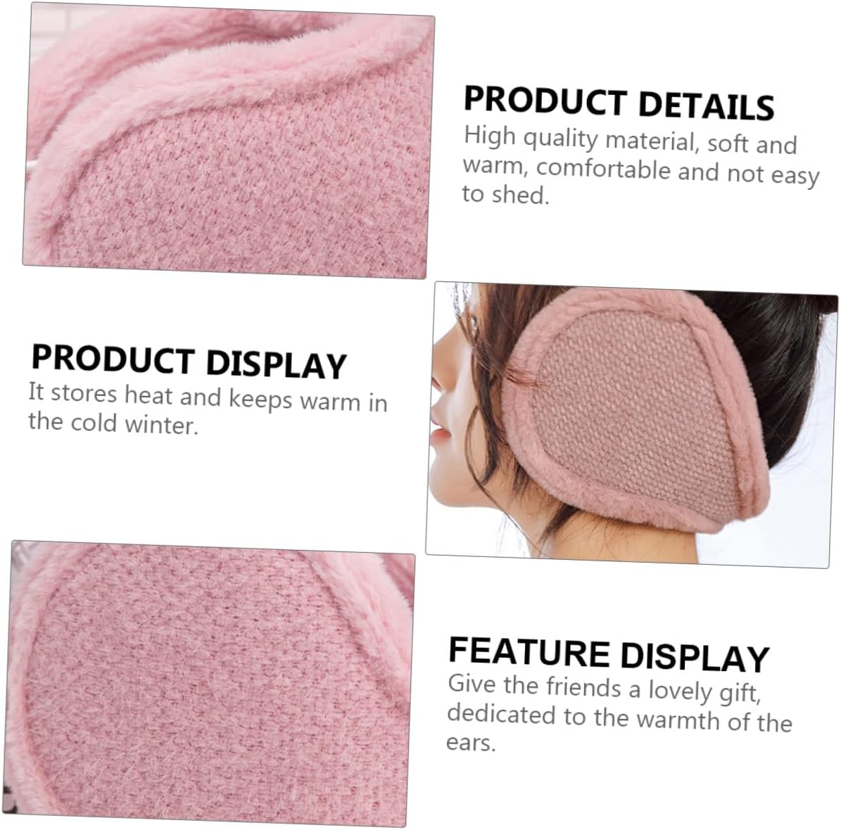 GLEAVI Windproof Plush Earmuffs for Winter Women and Men, Foldable Soft Ear Warmers Behind-the- Ear in Warm Pink