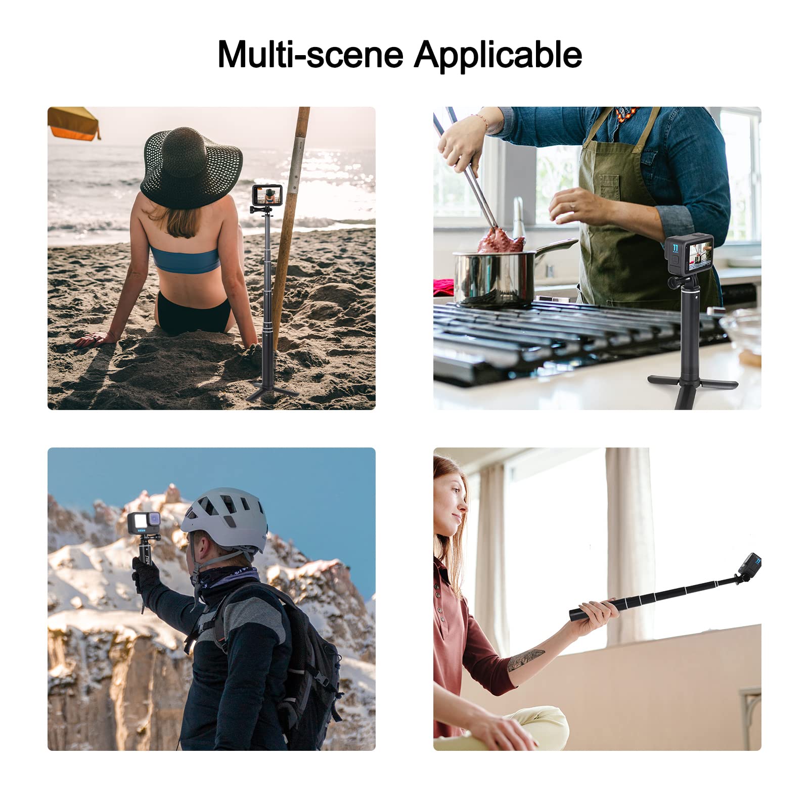 HSU Bastone selfie estensibile per GoPro, impugnatura impermeabile per Hero 11/10/9/8/7/6/5/4/3, smartphone e altre fotocamere d'azione (93CM