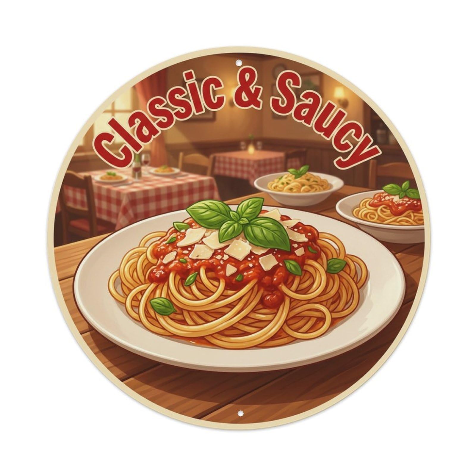 Metal Tin Sign Spaghetti Plate Gourmet Food