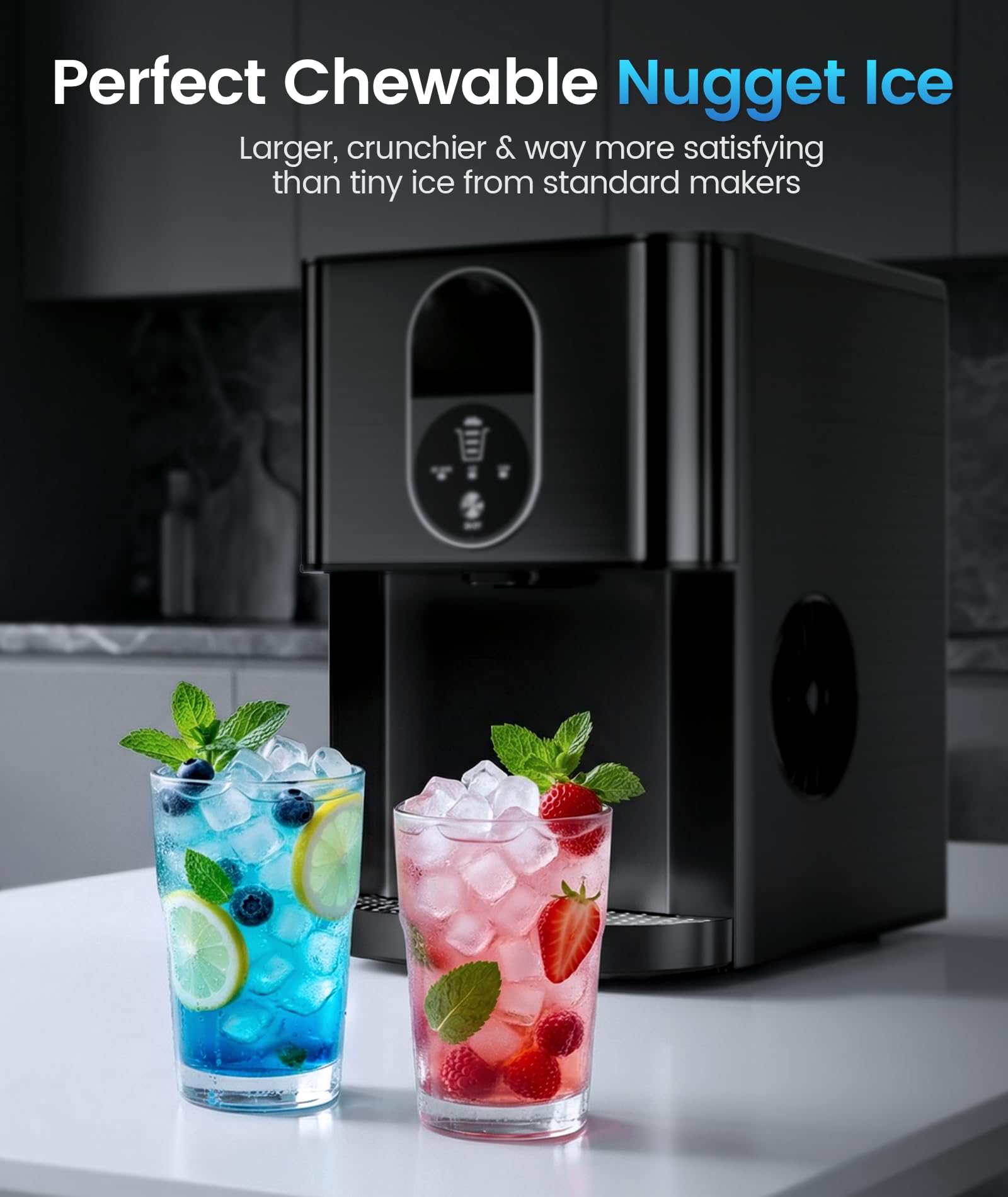 Antarctic Star Nugget Ice Maker Countertop With Soft Chewable Ice, 44lbs/24h Portable Pellet Ice Machine With Self-Cleaning, One-Click Operation, For Home/Kitchen/Office, Stainless Steel, Black on Fridge.com - View 3