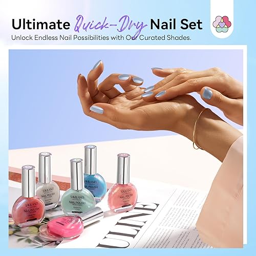 Miniatura 7 de SAVILAND - Juego de esmaltes de uñas perlados esmalte de uñas de sirena de secado rápido, kit de esmalte de uñas en laca perlada de 6 colores rosa