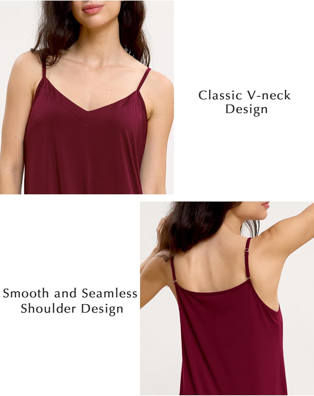 GYS Women's Nightgowns Bamboo Viscose V Neck Adjustable Spaghetti Straps Sleeveless Sleep Dress - Image 4