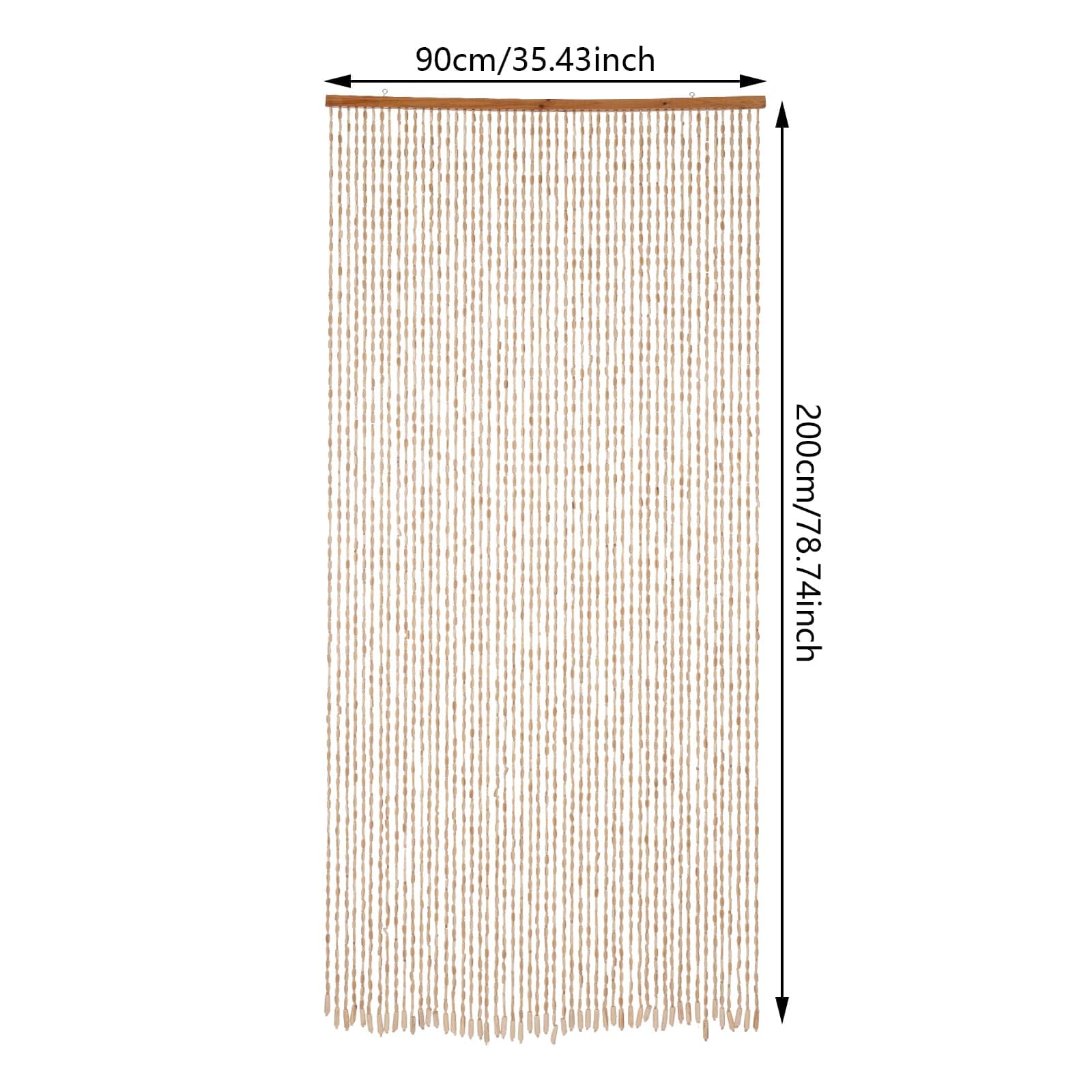 Rideau de Porte Perlé en Bois de Bambou, Rideau Décoratif Naturel pour Portes d'Entrée, Salon, Chambres à Coucher, 90 x 200 cm, 52 Lignes (Bois)