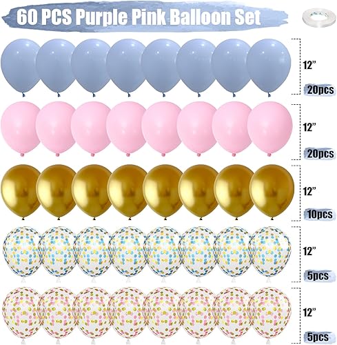 Miniatura 2 de Juego de globos de revelación de género rosa y azul (60 unidades), globos dorados metálicos, globos de confeti, globos azul bebé para decoración de