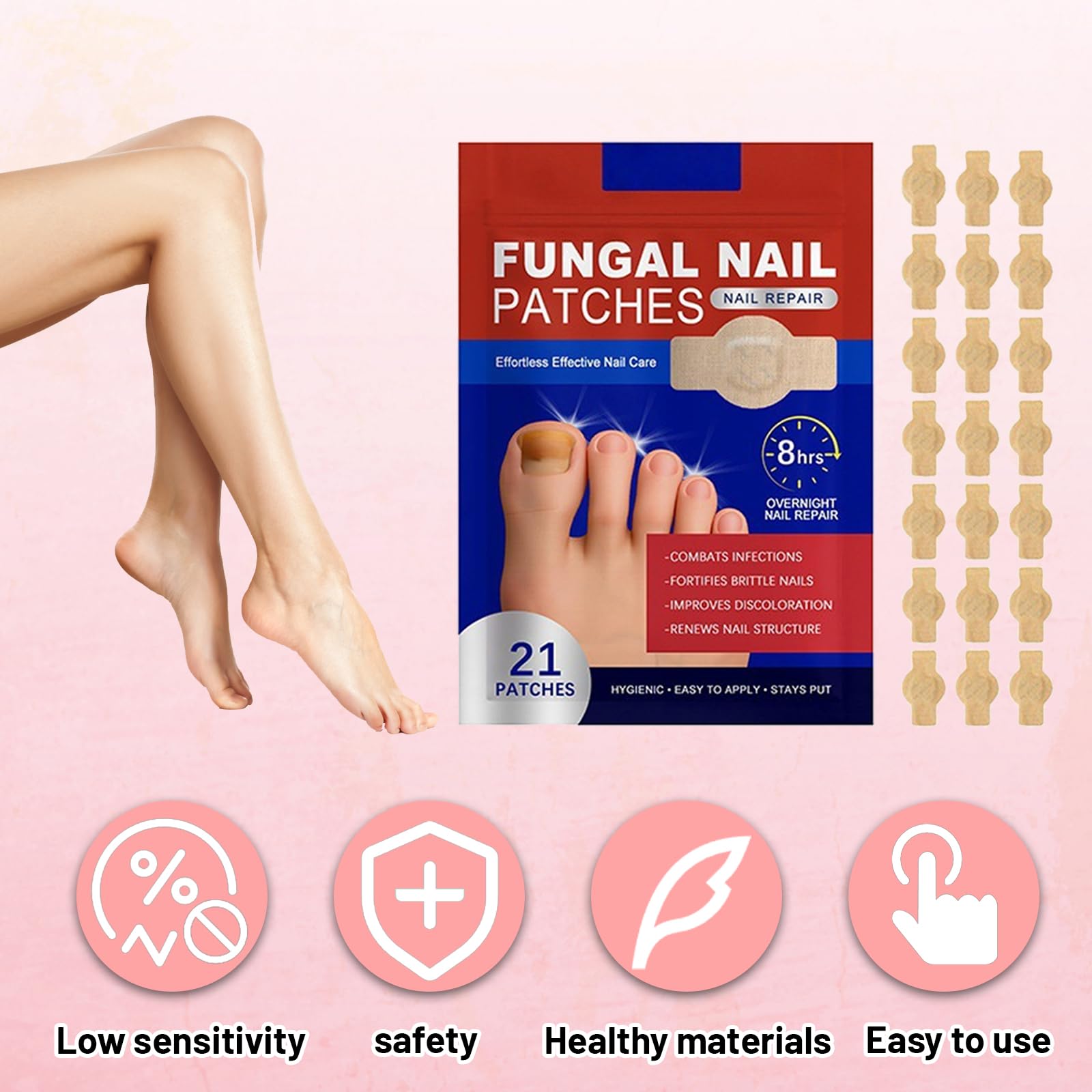 EIHI 42 Pezzi Fungal Nail Patches,Per Trattamento Fungine delle Unghie,Riparazione delle Unghie dei Piedi, Trattamento Antifungino per Unghie,Delicato e Idratante,Unisex（B）