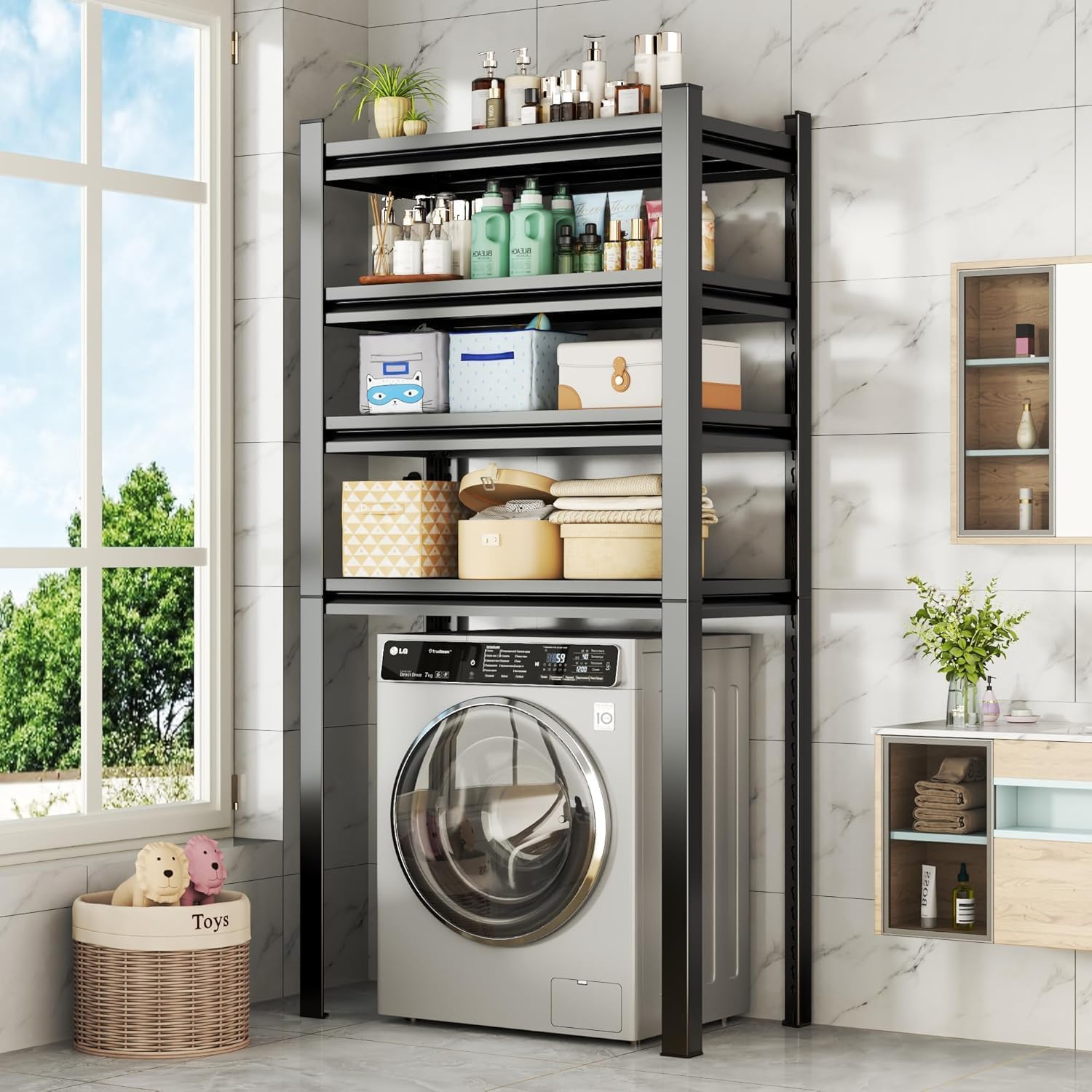 KILISTEELS Over Washer and Dryer Shelves, 4 Tiers Adjustable Height Laundry Room Storage and Organizer Standing Shelf, Metal Freestanding Space Saving