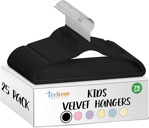 Miniatura 17 de 50 perchas de terciopelo premium para niños - 14.0 pulgadas, antideslizantes para niños y preadolescentes - Perchas ultra delgadas, que ahorran