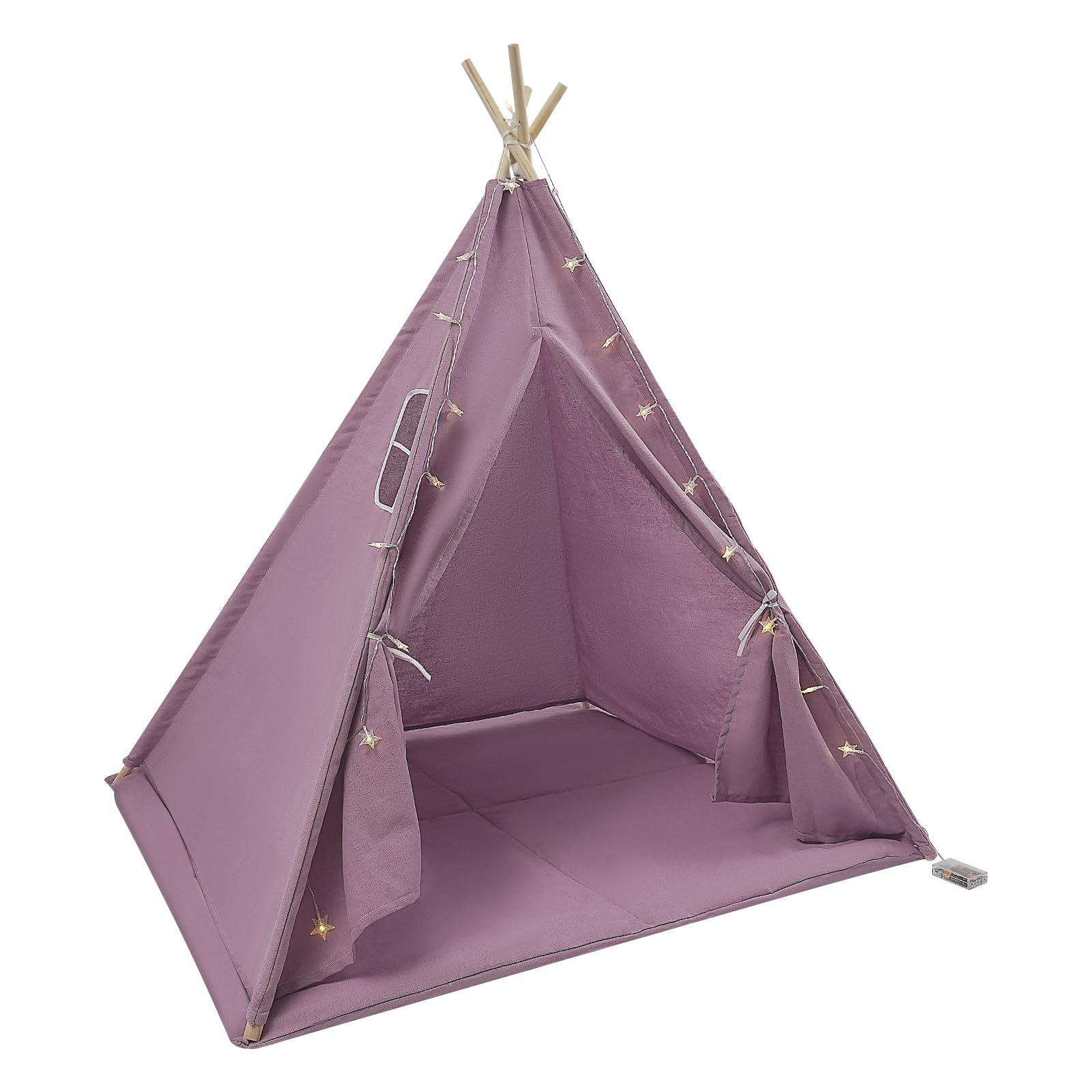 Tipi Tienda de campaña para niños para interior y exterior, tienda de campaña para niños con cadena acolchada y de luces, Tipi, casa de juegos para interior y exterior (morado)