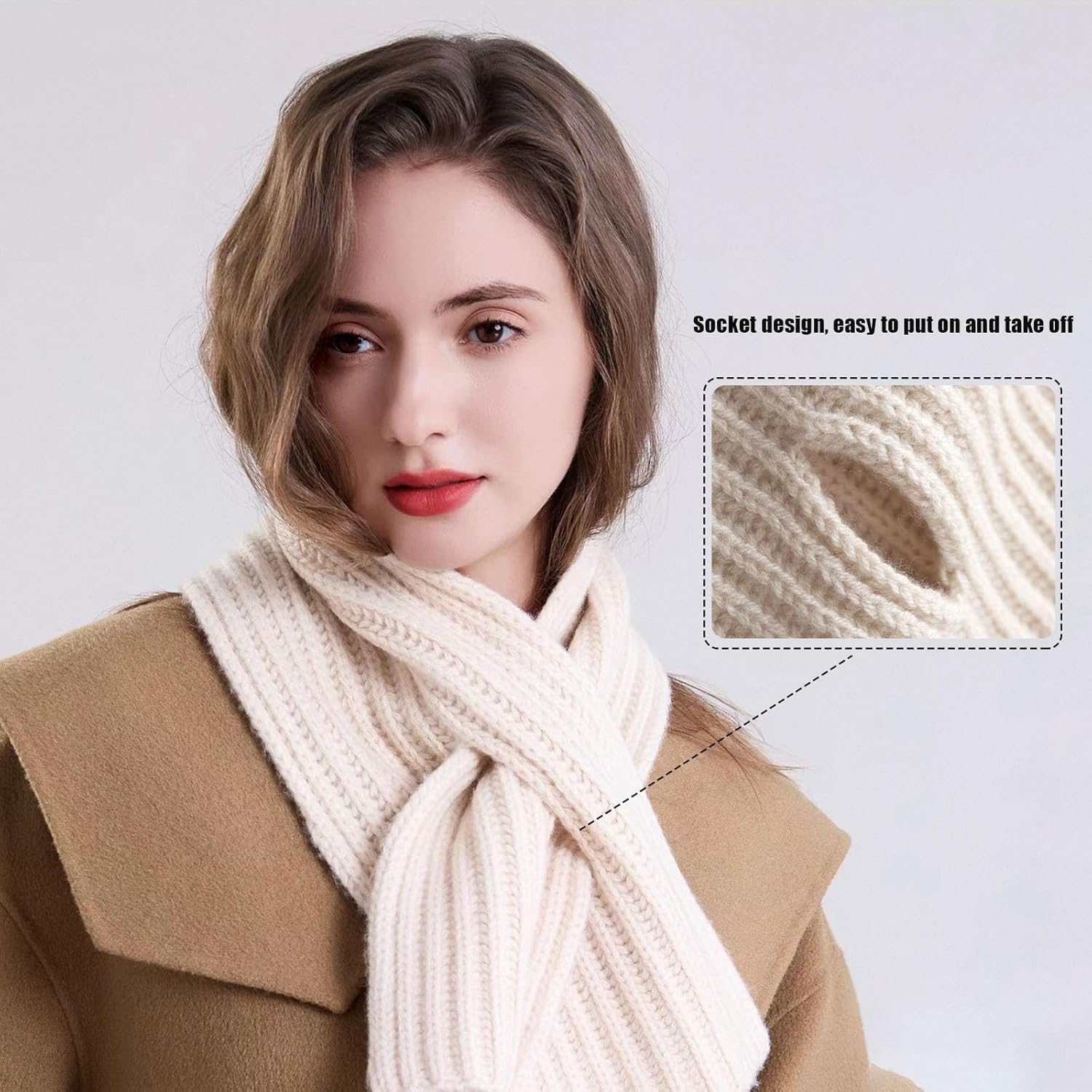 ORUIVO Effortless Knitted Wool Scarf with Thread - through Opening for Easy On and Off - Image 6