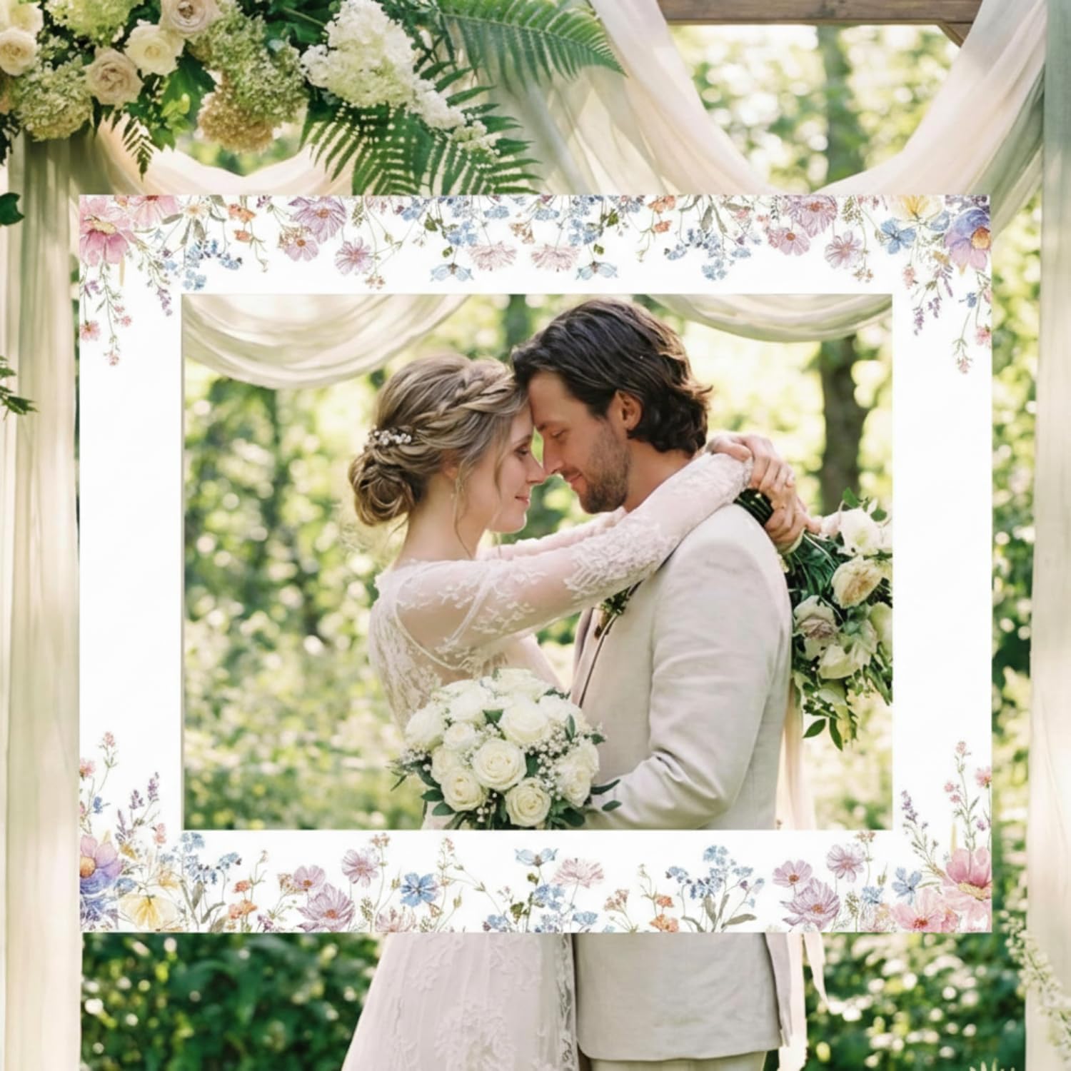 32 x 24 Inch Floral Photo Booth Frame Prop, DIY PVC Cutouts Photo Booth Selfie Frame for Bridal Shower, Wedding, Baby Shower, Birthday Party Decorations(Elegant Style)