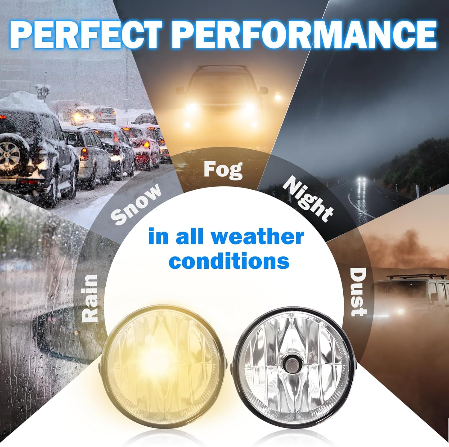 Fog Lights Assembly Compatible with 2007-2013 Ford Expedition / 2008-2011 Ford Ranger Front Bumper Driving Fog Lamps Replacement Halogen Lights Clear Lens