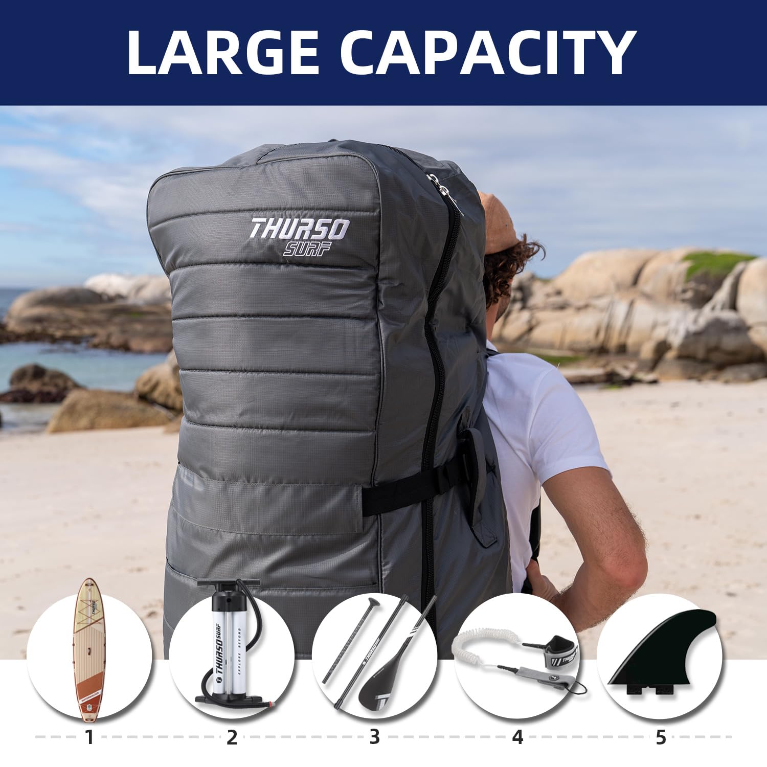 THURSO SURF Sac de planche à pagaie gonflable avec roulettes, sac à dos de rechange pour planche à pagaie SUP jusqu'à 12'6 et accessoires, grande capacité, sac à dos de transport de voyage