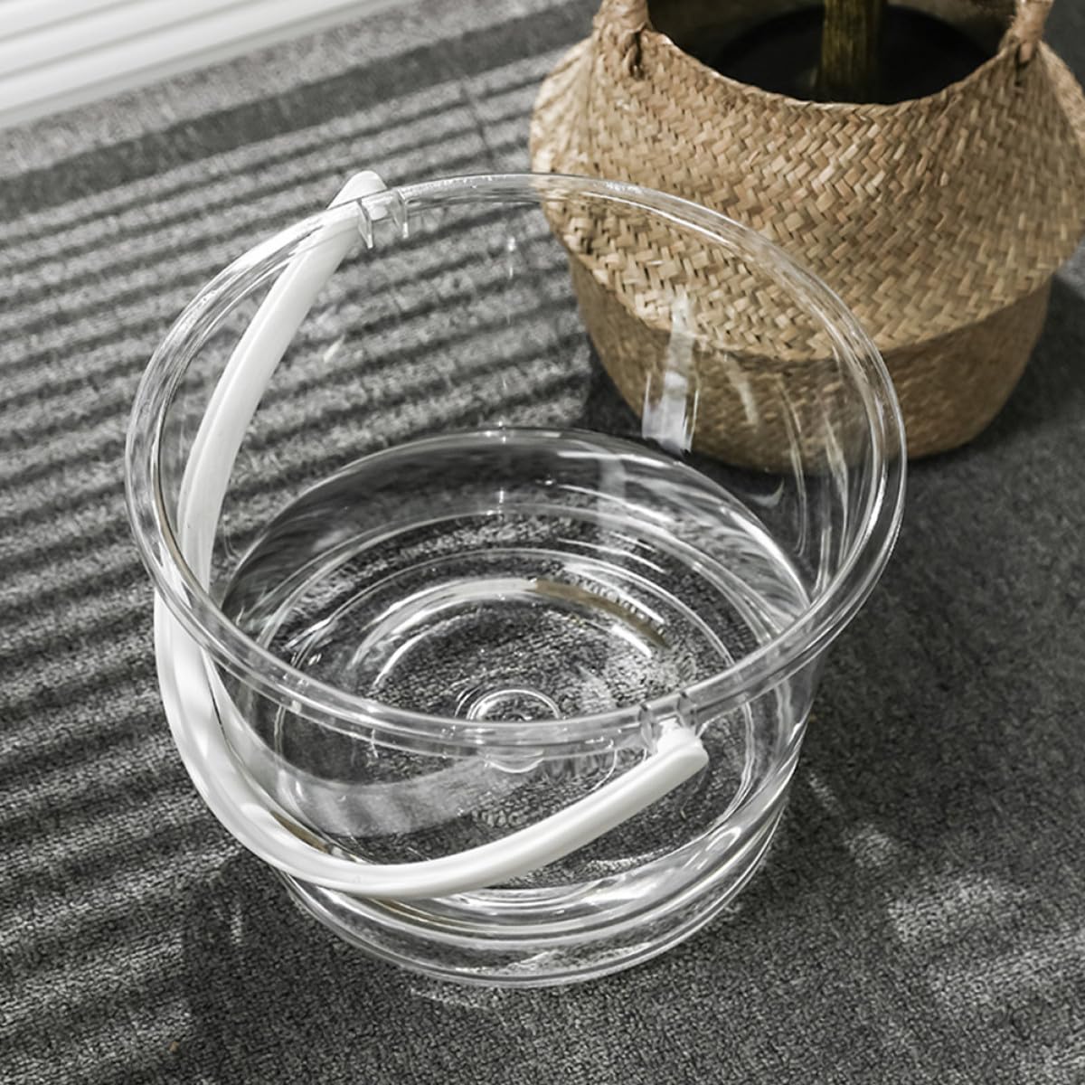 Cubo Transparente Tapa 2 Piezas para Limpieza Doméstica, Lavabo Facial y Baño, Cubo de Plástico Resistente Asa para Lavar Pies y Ropa, Organizador Multifuncional para Hogar