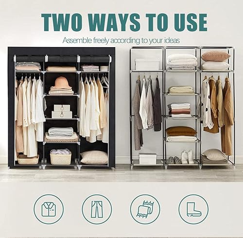 Miniatura 4 de MUYIASER Armario portátil de 69 pulgadas organizador de almacenamiento de ropa de dormitorio armario de tela no tejida 6 estantes de almacenamiento