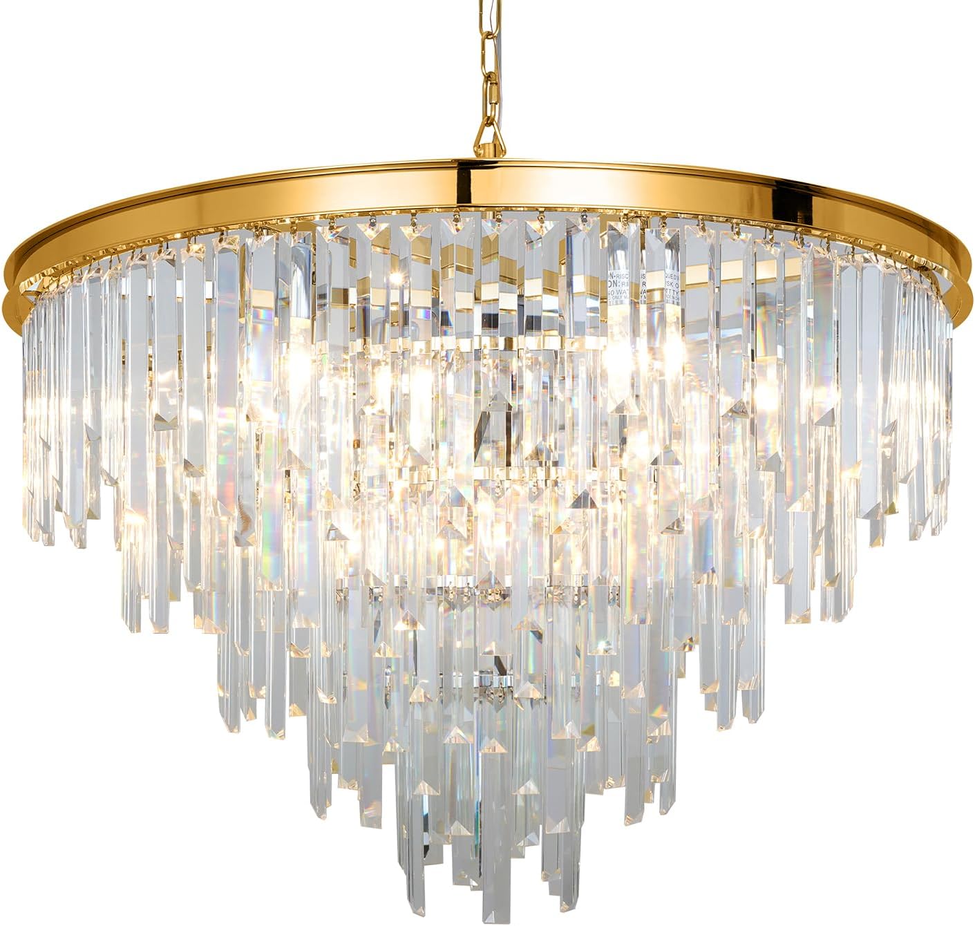 27'' Modern Crystal Chandelier, Gold Round Ceiling Light with Clear Prisms, Luxury Flush Mount Lighting Fixture for Dining Room Bedroom Foyer