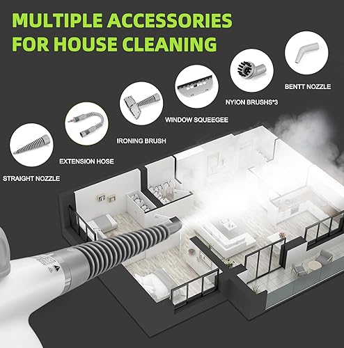 Miniatura 7 de Limpiador de vapor de mano, disparo de vapor presurizado multisuperficie con 13 accesorios, bloqueo de seguridad, vaporizador para limpieza de