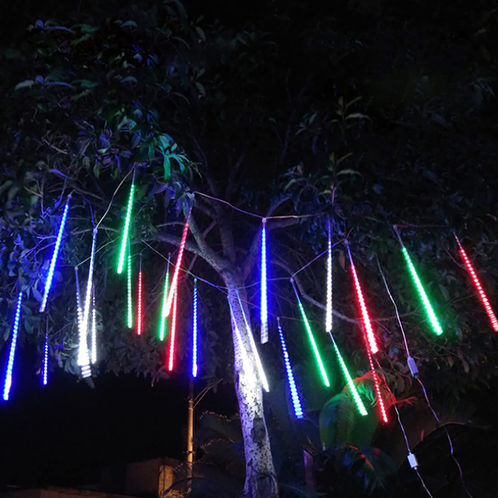 Meteor Shower Lights,Outdoor Christmas Decoration Icicle Lights Waterproof Cascading Lights,Hanging Tree Falling Rain Lights for Weddings Patio Yard Thanksgiving New Year-Color 12 inch 8 Tubes 192led