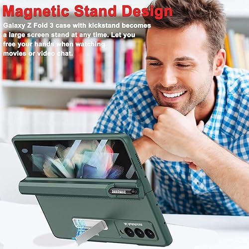 Miniatura 5 de Miimall Funda compatible con Samsung Fold 3 con soporte para bolígrafo S, protector de pantalla integrado, protección magnética de bisagra, soporte