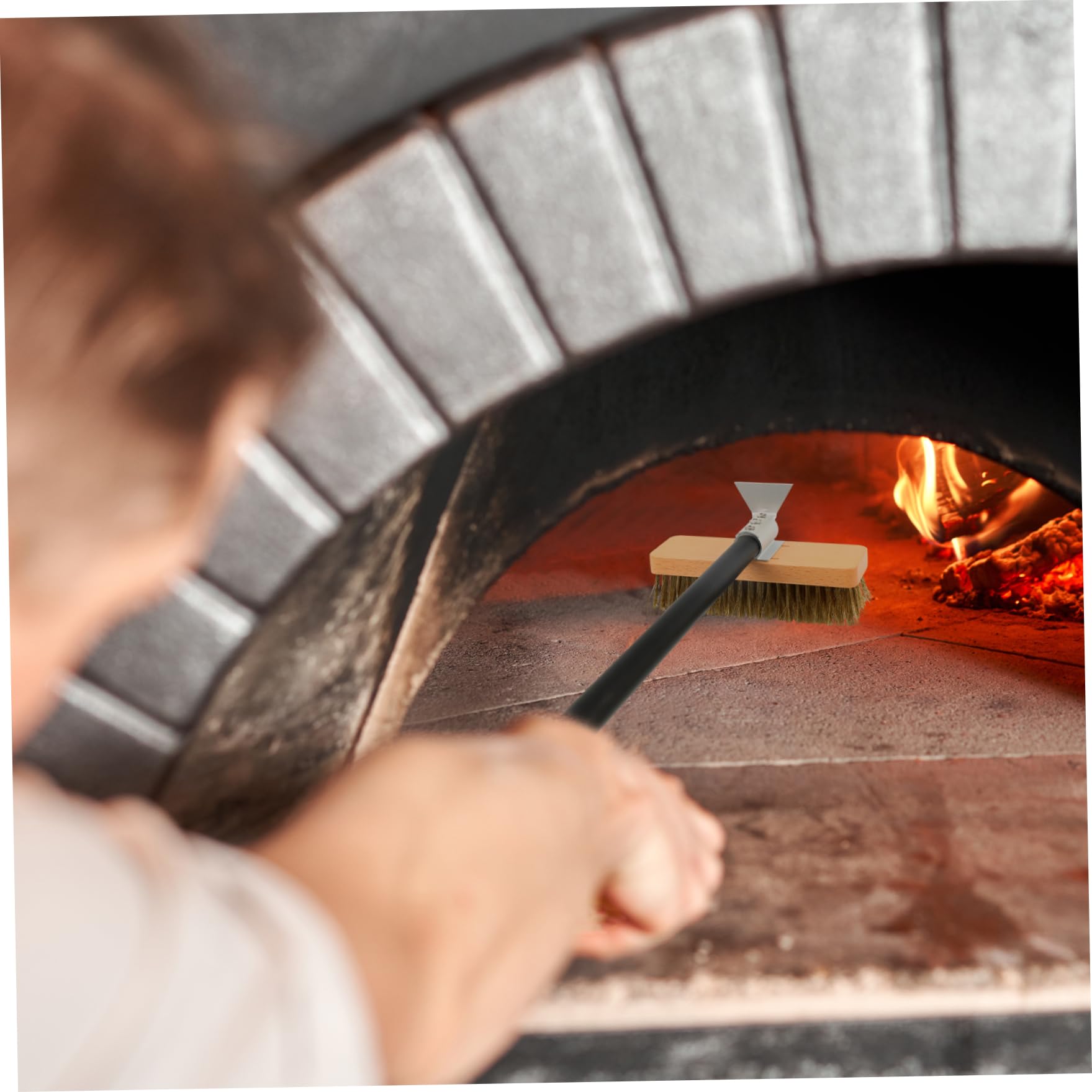 1pc Pizca de Horno de Pizza con cerdas de latón, Cepillo de Horno de Pizza 8x32 con raspador para Piedra, Cepillo de Pizza de reemplazo Lavable Desmontable para Horno de Pizza con Orificio colga.