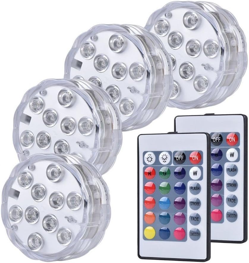 EUROPRENE Submersible Led Lights, [Multi Color Remote Controlled Submersible LED Lights - 4 Pack] 10 LED IR Controlled Submersible Light, for Aquarium, Pond, Party, Halloween, Christmas Lighting
