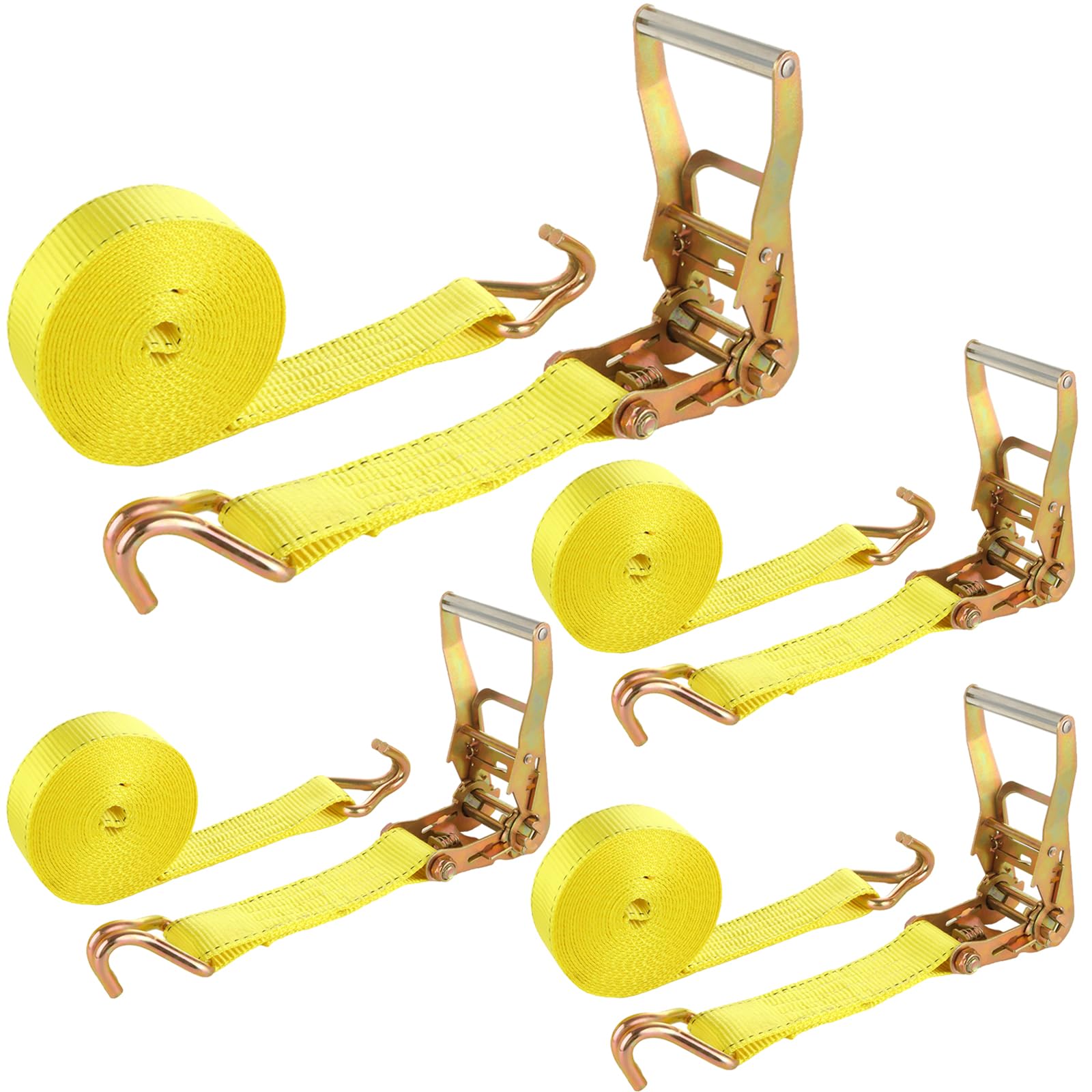 Confezione da 4 cinghie a cricchetto da 5 cm, resistenti, 6 m, con doppio gancio a J, resistenza alla rottura di 4.535,9 kg, cinghie a cricchetto per traslochi, camion, rimorchi, moto, kayak, tetto