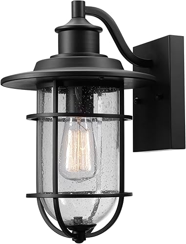 Globe Electric Turner 44094 Farol de foco simple para pared para exteriores color negro con pantalla de vidrio