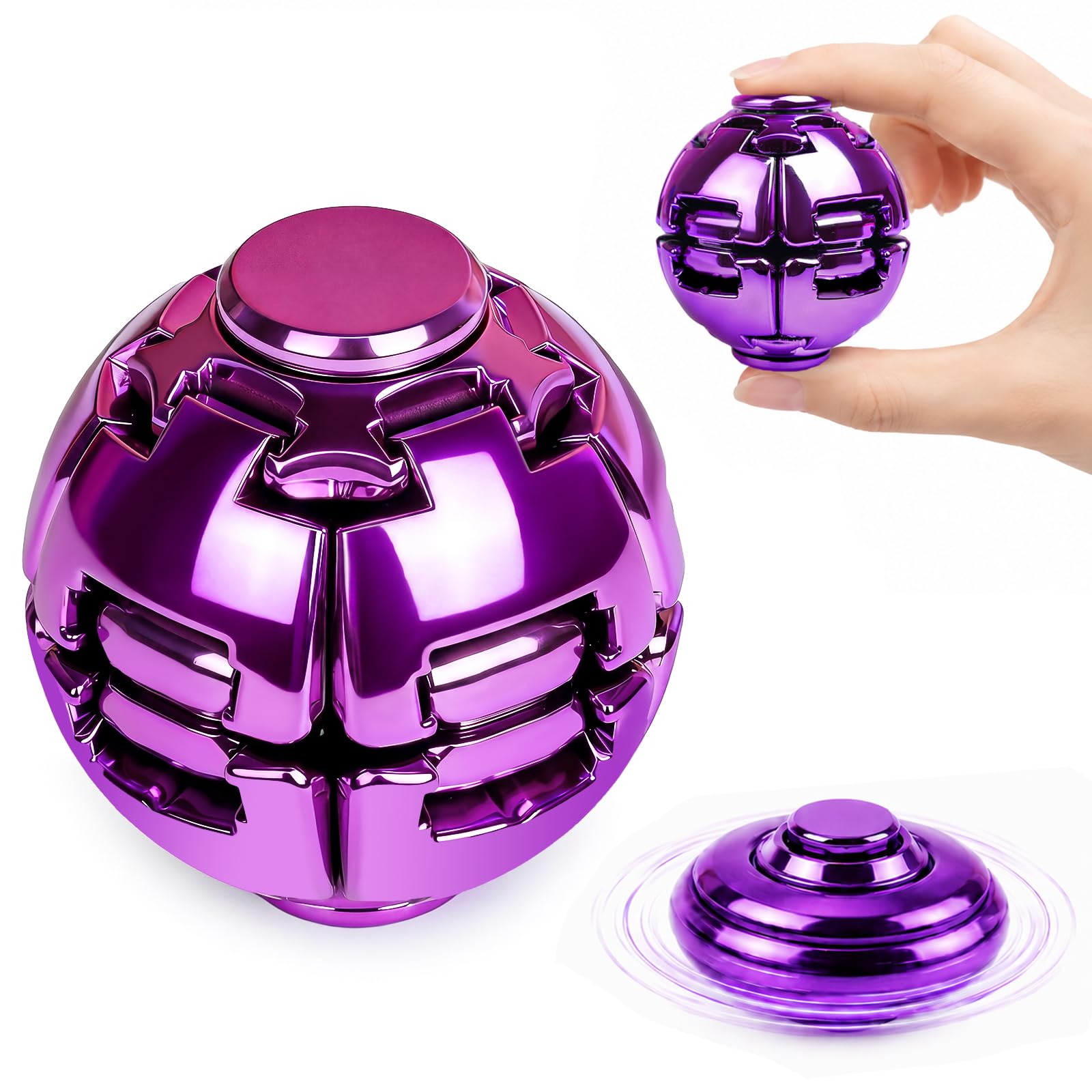 Press to Spin Fidget Ball, Sensory Stress Relief Toy, Chrome Purple
