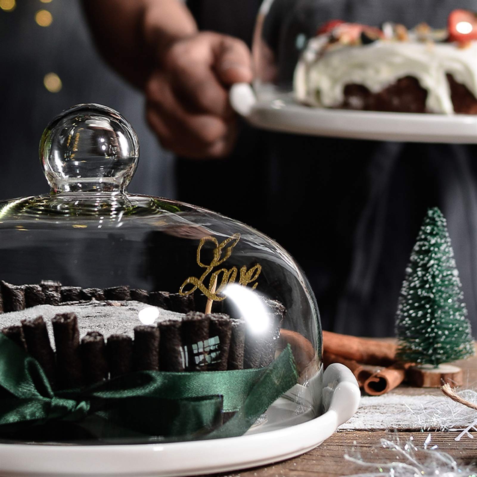 Espositore per torte da 20 cm, con coperchio, vassoio da presentazione per dessert, piatto da portata ideale per feste ed eventi, elegante soluzione per servire dessert
