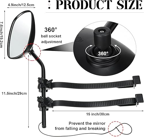Miniatura 2 de Tallew 2 piezas de espejo de remolque con clip de extensión universal, barra negra, ajustable, rotación de 360 grados, espejo de remolque para
