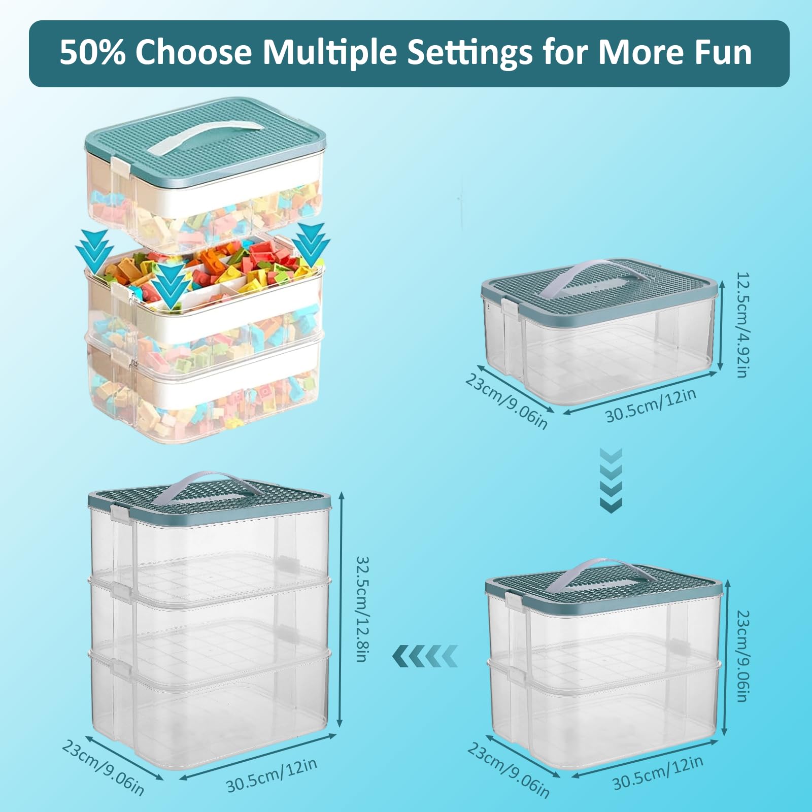 Organizzatore di immagazzinaggio per giocattoli impilabili Lego Scatola contenitore per giocattoli Scatola contenitore per giocattoli Multi scomparto Blocchi di ordinamento Contenitore