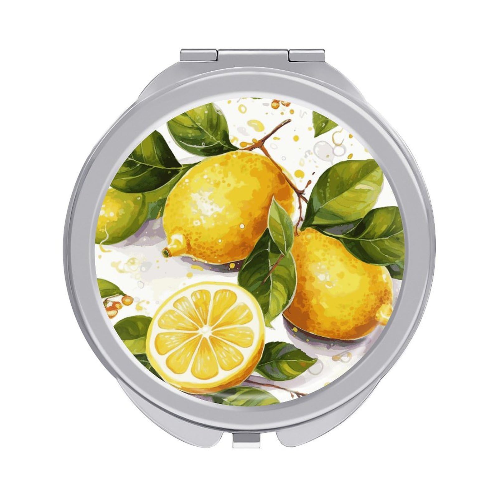JTREHY Fruits Lemon Makeup Mirror Silver Mirror Surface Folding Makeups Mirrors Lightweight Durable Looking Glass for Suitable Traveling Handbag and Purses