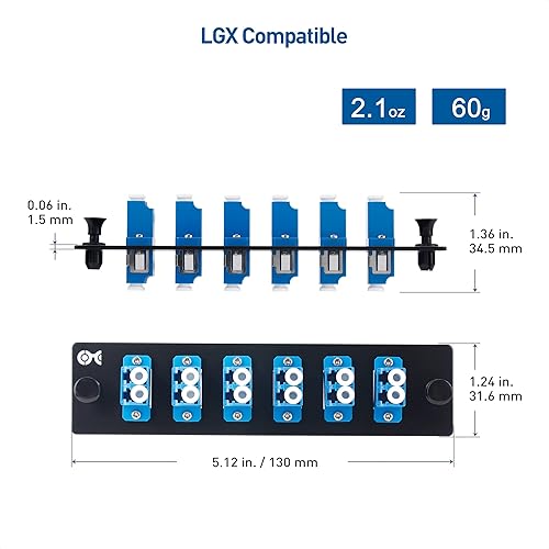 Miniatura 7 de Cable Matters Panel de conexión de fibra de modo único LC a LC OS2 de 12 fibras con 6 adaptadores de fibra óptica dúplex LCLC UPC - Compatible con