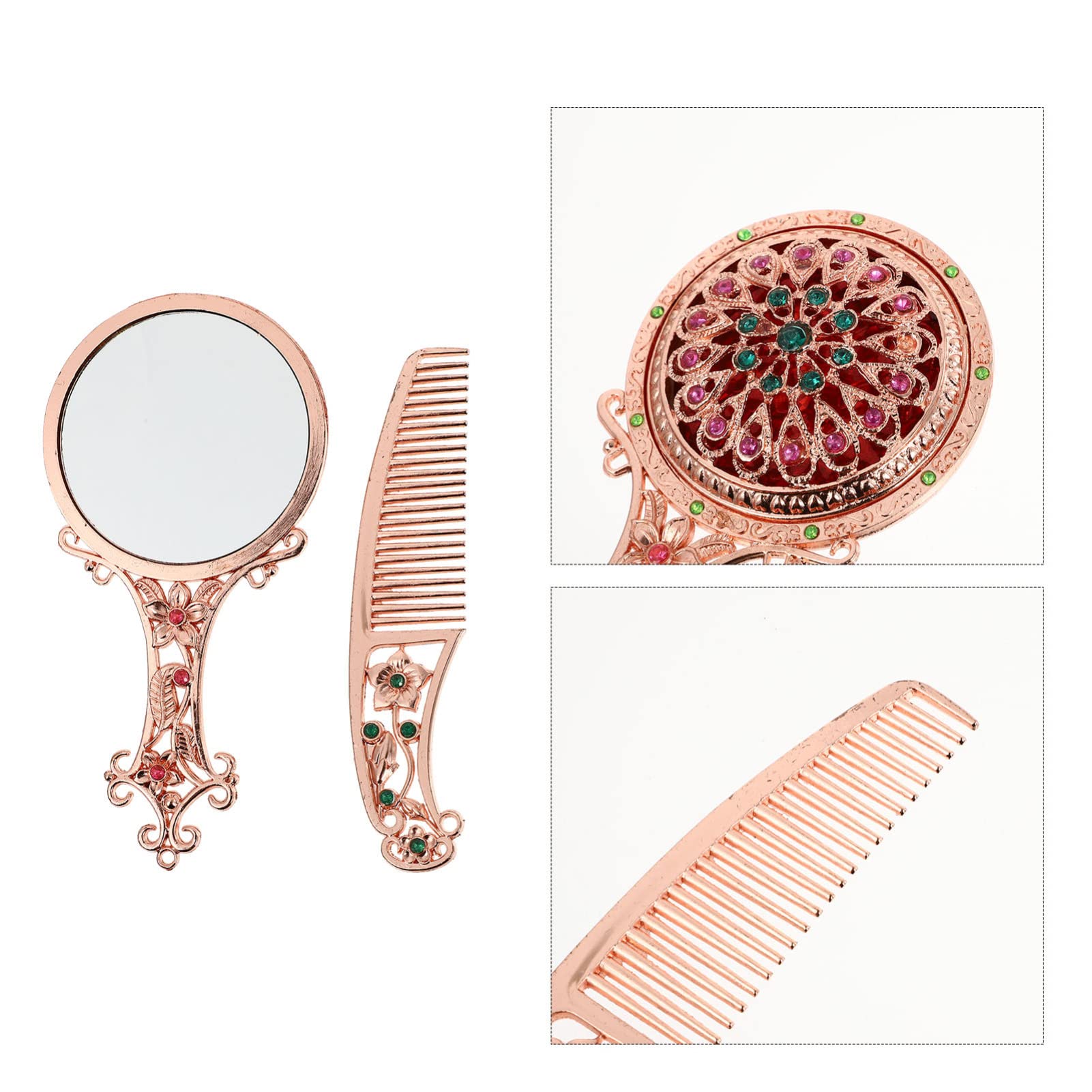 Vintage Handspiegel Mit Kamm Set – Retro Make-up Spiegel Mit Pfauenmuster, 13,5 Cm