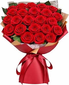 ADDWel Bouquet Rose Eternelle Cadeau Anniversaire Femme - Bouquet de Fleurs Éternelle Cadeau Saint Valentin Femme 24 Roses Rouges Stabilisées Cadeaux pour Epouse Maman Copine Noel Fete des Meres