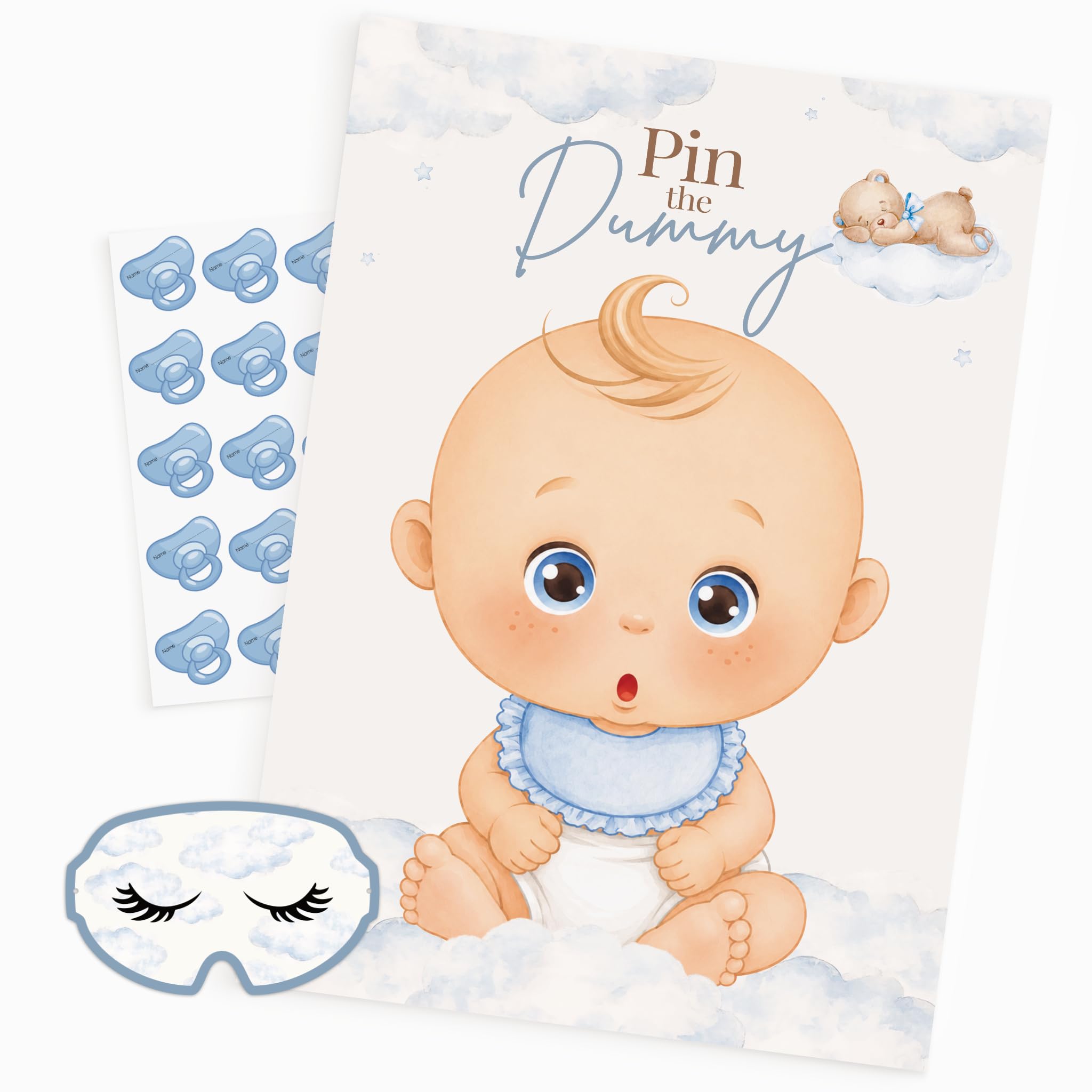 Mayfaire Lane Pin the Dummy Baby Shower Game | Blue Teddy Boy 40 Players