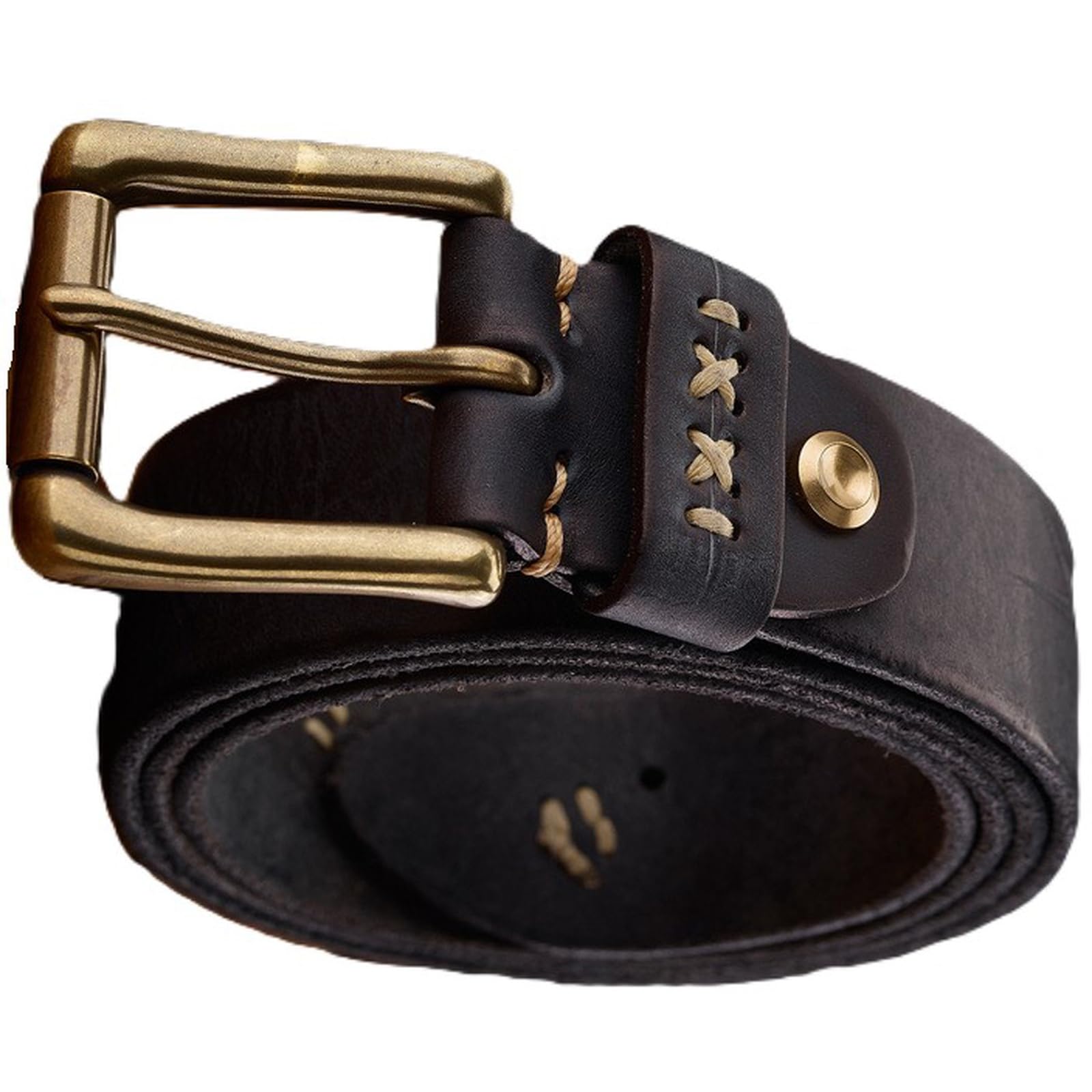 AGUTALITHIC Mens Distressed Durable Belt,Full Grain Leather Scratches Strap with Heavy Duty Vintage Solid Brass Roller Buckle(130cm/51, Black)