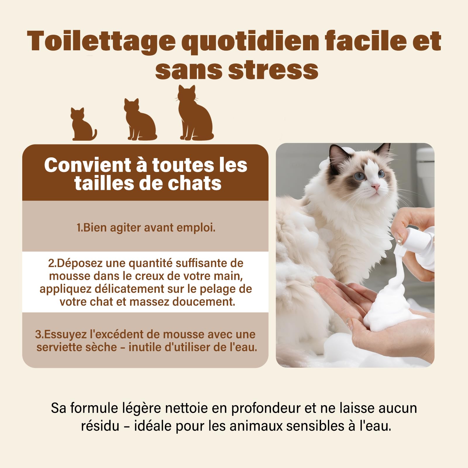 Shampoing Sec pour Chats – 200 ML, Parfum Noix de Coco, pH Neutre pour la Peau, nettoie et Prend Soin en Douceur, démêle et Hydrate – Convient aux Peaux sensibles