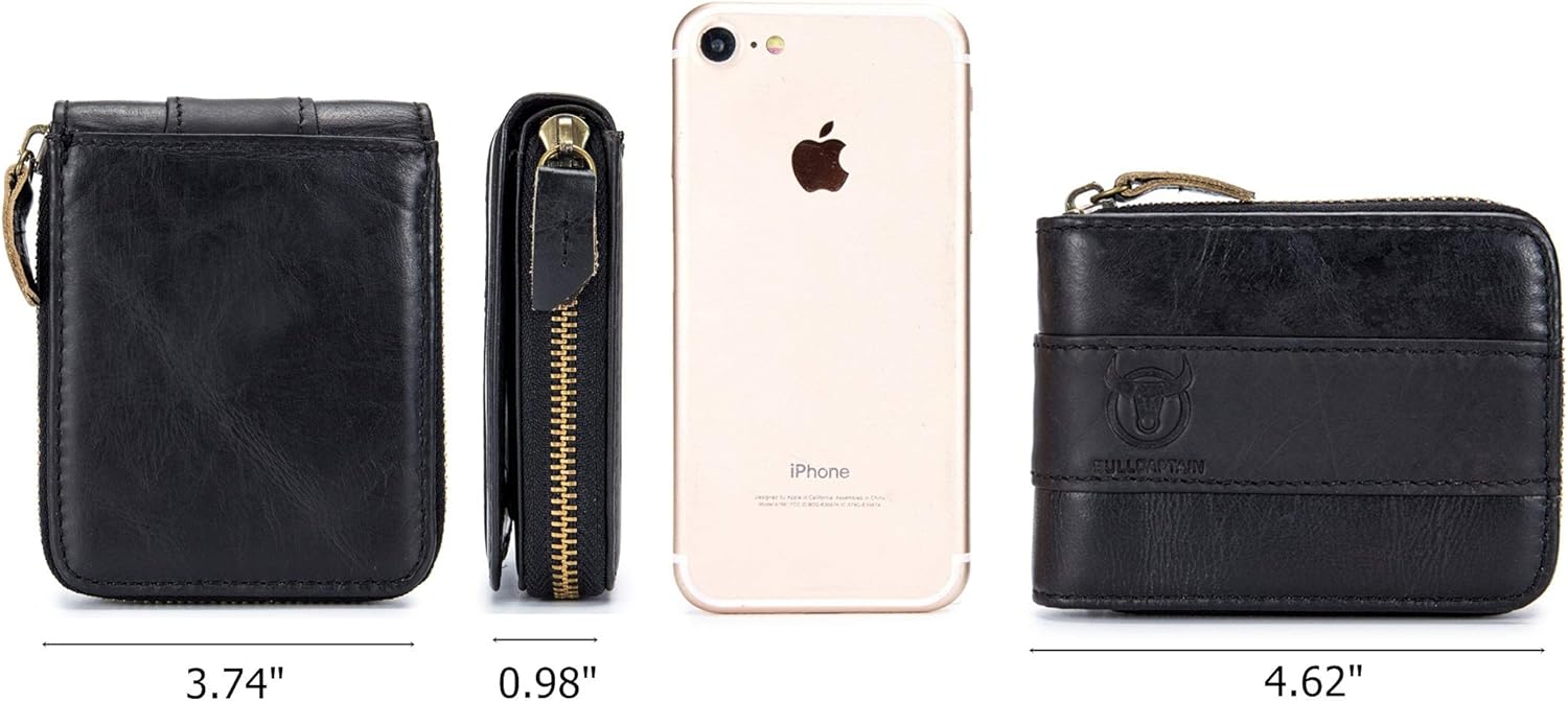 Miniatura 2 de Cuero auténtico hombres billetera cremallera RFID bloqueo vintage billeteras billeteras billeteras