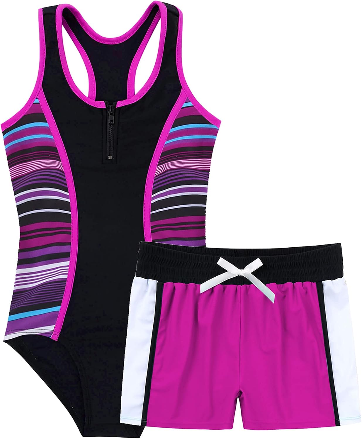iiniim Kids Girls 2 Piece Tankini Set Rash Guard One-piece Swimsuit Surfing Beach Bathing Suit Swimwear
