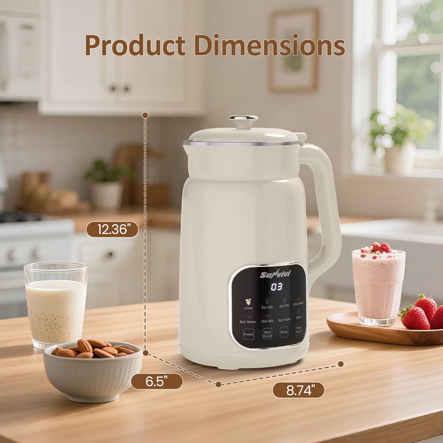 Sunvivi 8 in 1 Nut Milk Maker Machine: 60oz Soy Milk Maker for Soy/Nut/Oat Milk, Juice, Milkshake, Rice Paste and Boil Water, Countertop Blender with Delay Start/Keep Warm/Self Cle...