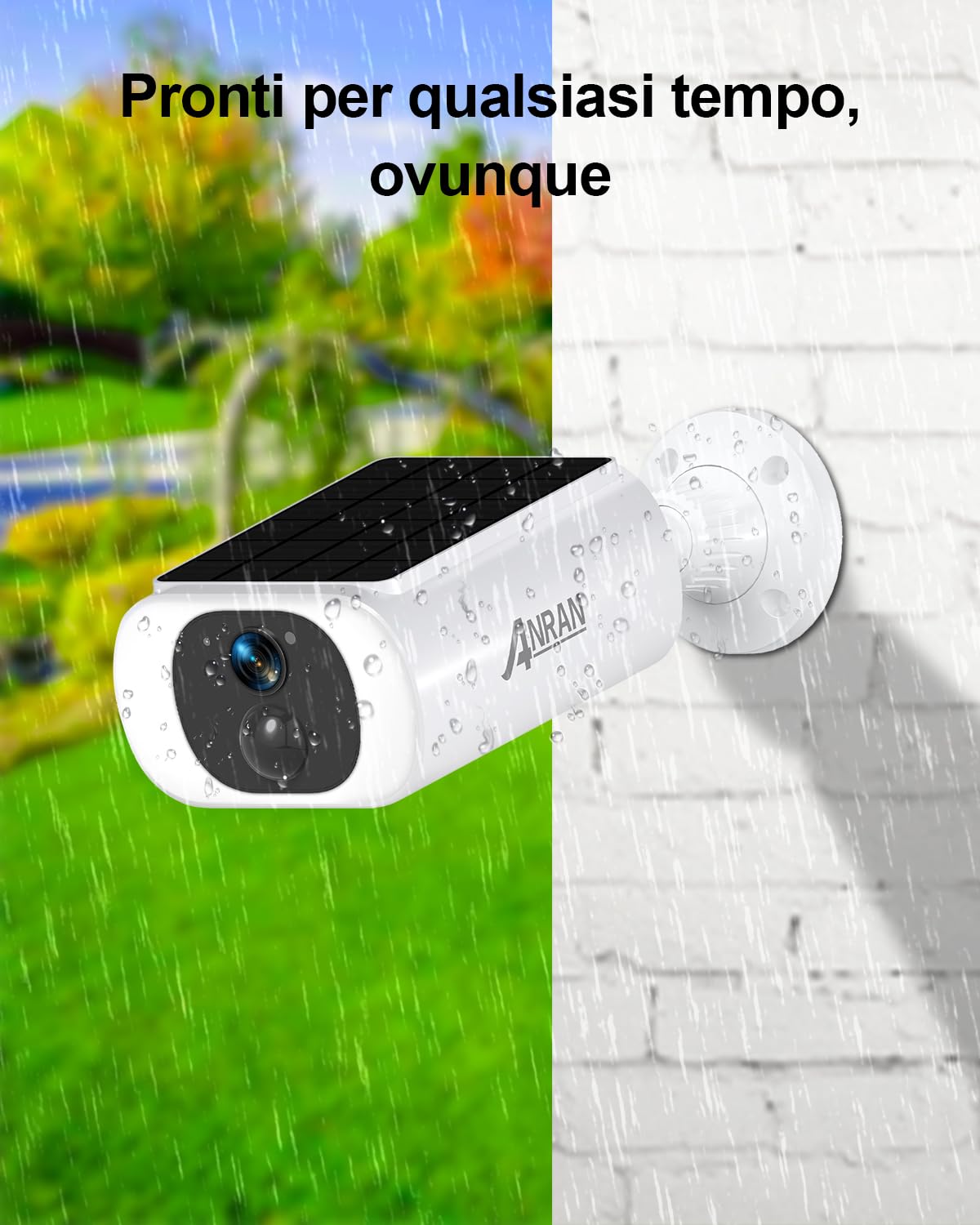 ANRAN 2 Pack 3MP Telecamere Wi-Fi Esterno Batteria Senza Fili, Solare Pannello Integrato, Visione Notturna a Colori, PIR Movimento Rilevamento, Sirena, Audio Bidirezionale, Alexa Supporta,C3