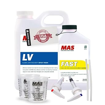MAS Epoxies 21 Non-Blushing Marine Epoxy Resin Kit 1.5 Quart, Fast | High Performance Non-Blushing Self-Leveling Hardener for Boat and Wood Repair, Fiberglass Repair Kit with Cups and Pumps