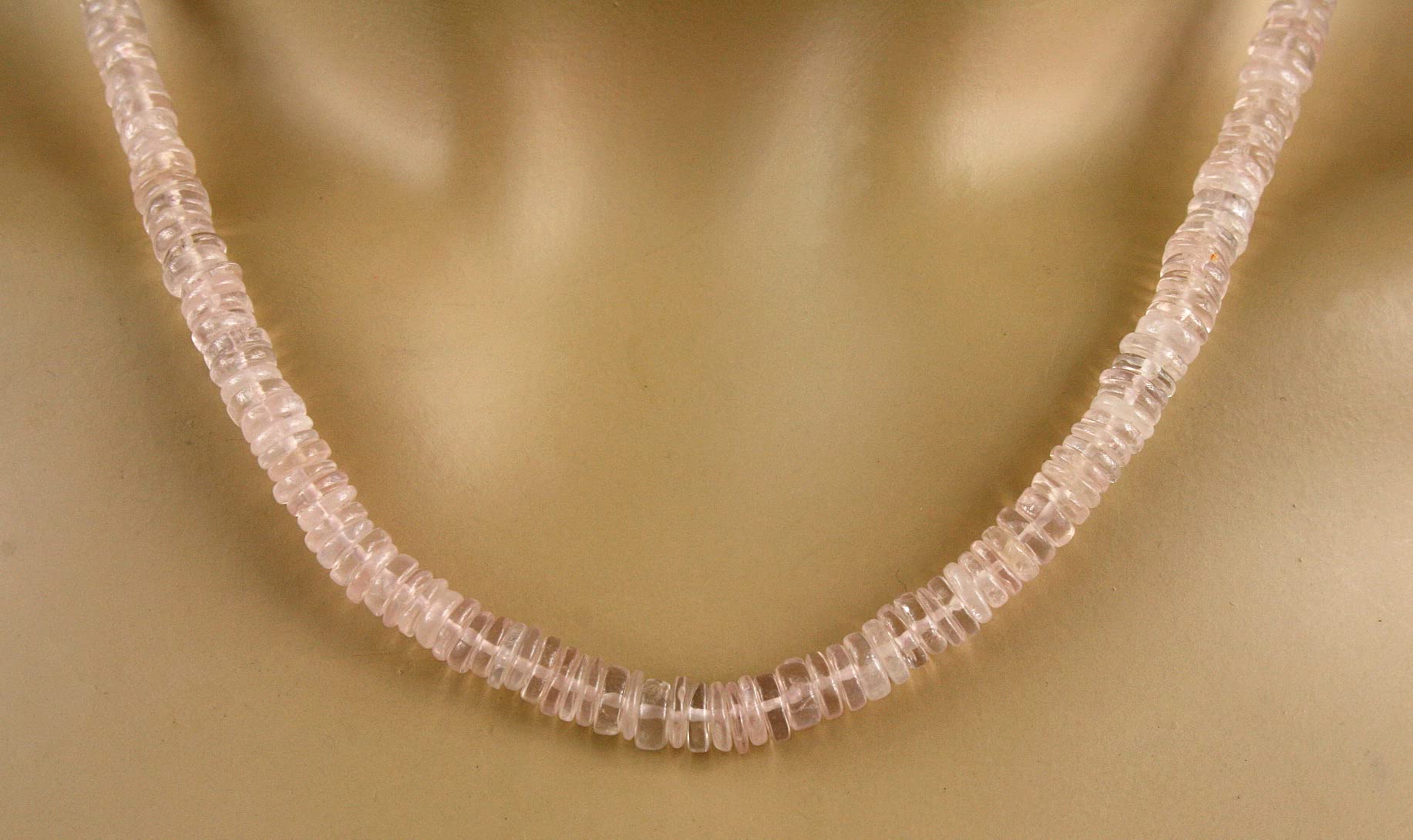 Rosenquarz Kette – Collier in rosa, mit facettierten runden Scheiben, 105,50 Karat