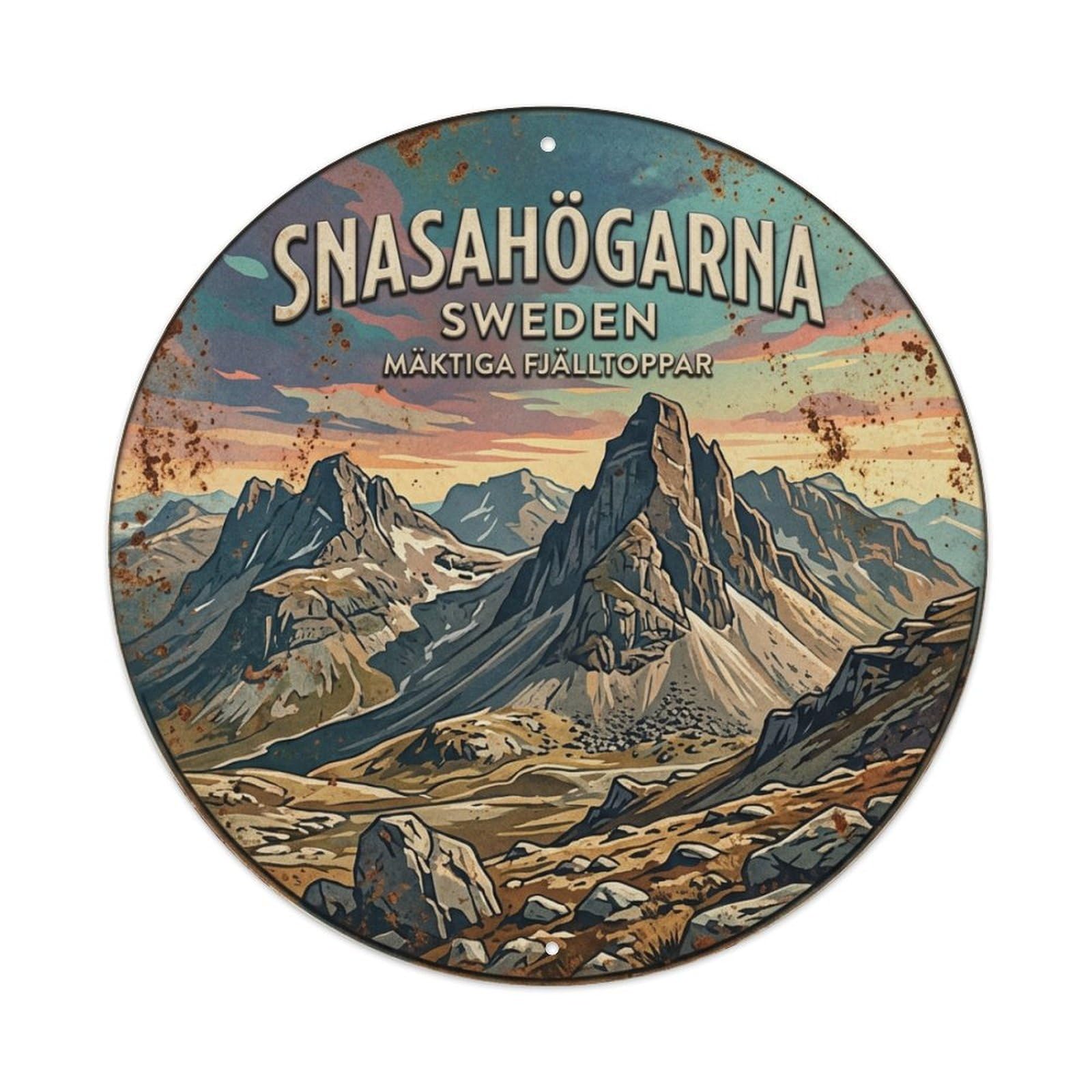 Vintage Travel Snasahogarna Sweden Peaks Metal Tin Sign