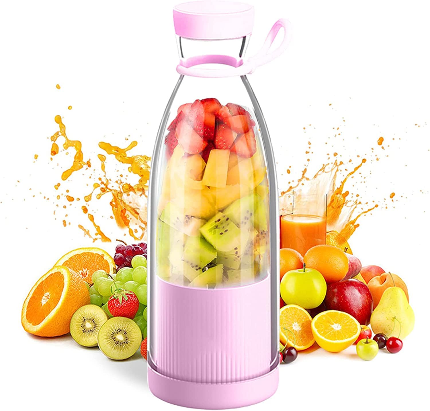 Ostin Portable Blender Cup for Shakes and Smoothies, Mini Juicer, 6 Blades Rechargeable Personal Size Blender for Ice Cube, Fruit, Nuts, Small Fruit Juice Mixer for Travel Office Gym (PINK)-image-45