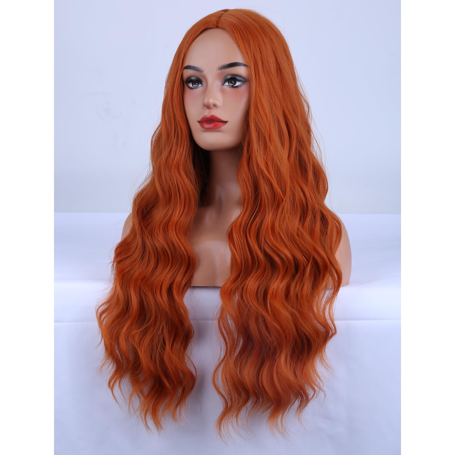 MAGQOO Orange Ombre Flame Wig Long Curly Wavy Ombre Orange Wigs for Women Girls Middle Part Heat Resistant Hight Density Synthetic Wigs: Copper