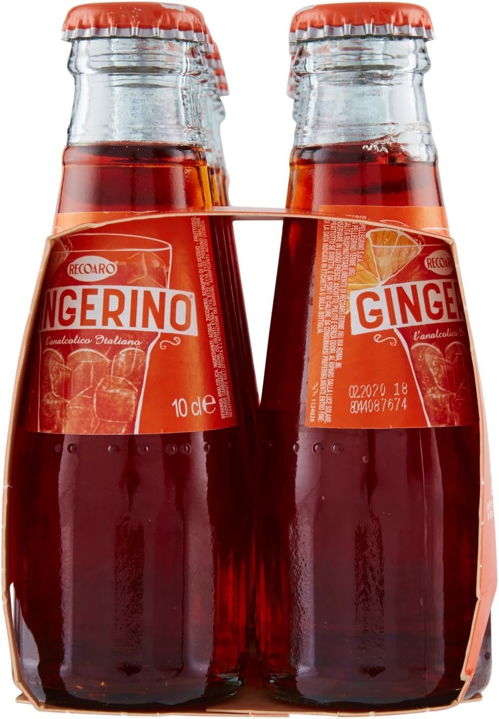 Gingerino Recoaro Lot de 40 bouteilles jetables en verre pour apéritif italien Ginger 10 cl + 1 boîte de thé glacé San Benedetto au citron sans sucre 330 ml