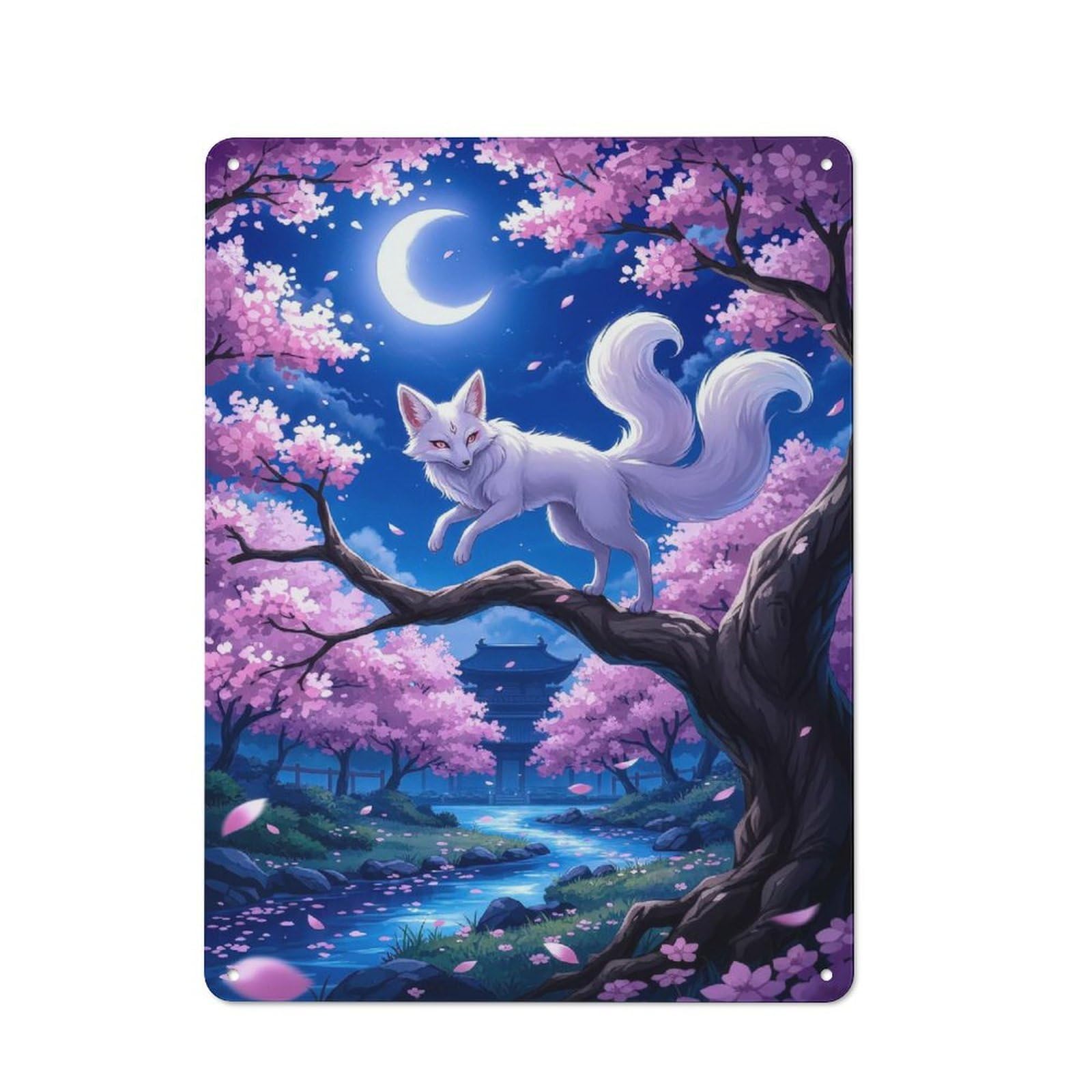 Junmoney Style-15 Kitchen Metal Sign With Nine-Tailed Fox In Blossom Design 40X30cm, Cosy Kitchen Wall Decor For Coffee Bar, Kitchen, Bistro Or Tea Corner