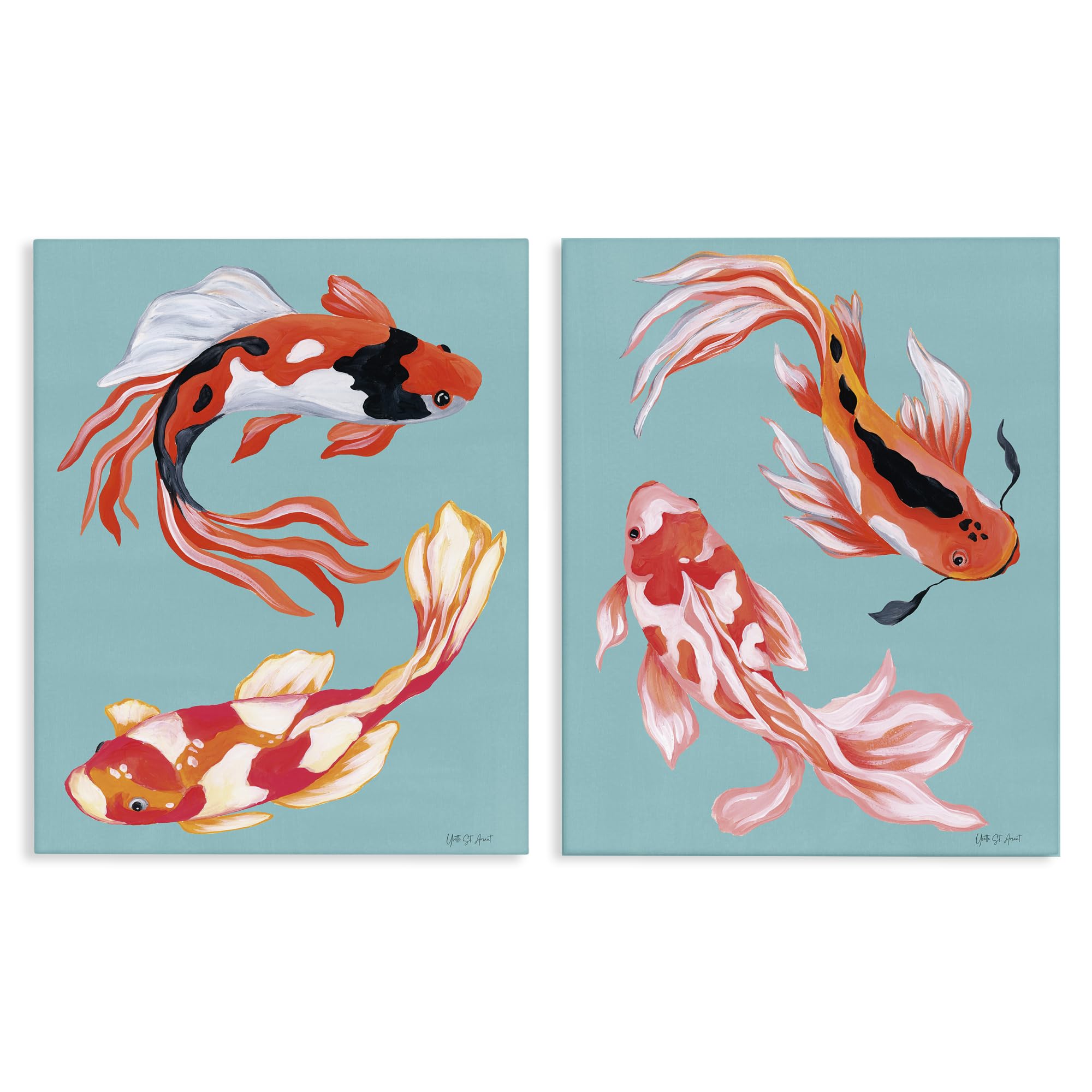 Stupell Industries Unframed 'Colorful Twin Koi', 2Pc Canvas Art Set 2, 16 X 20 Inches, Easy To Hang And Sturdy, Made In Usa, By Yvette St. Amant
